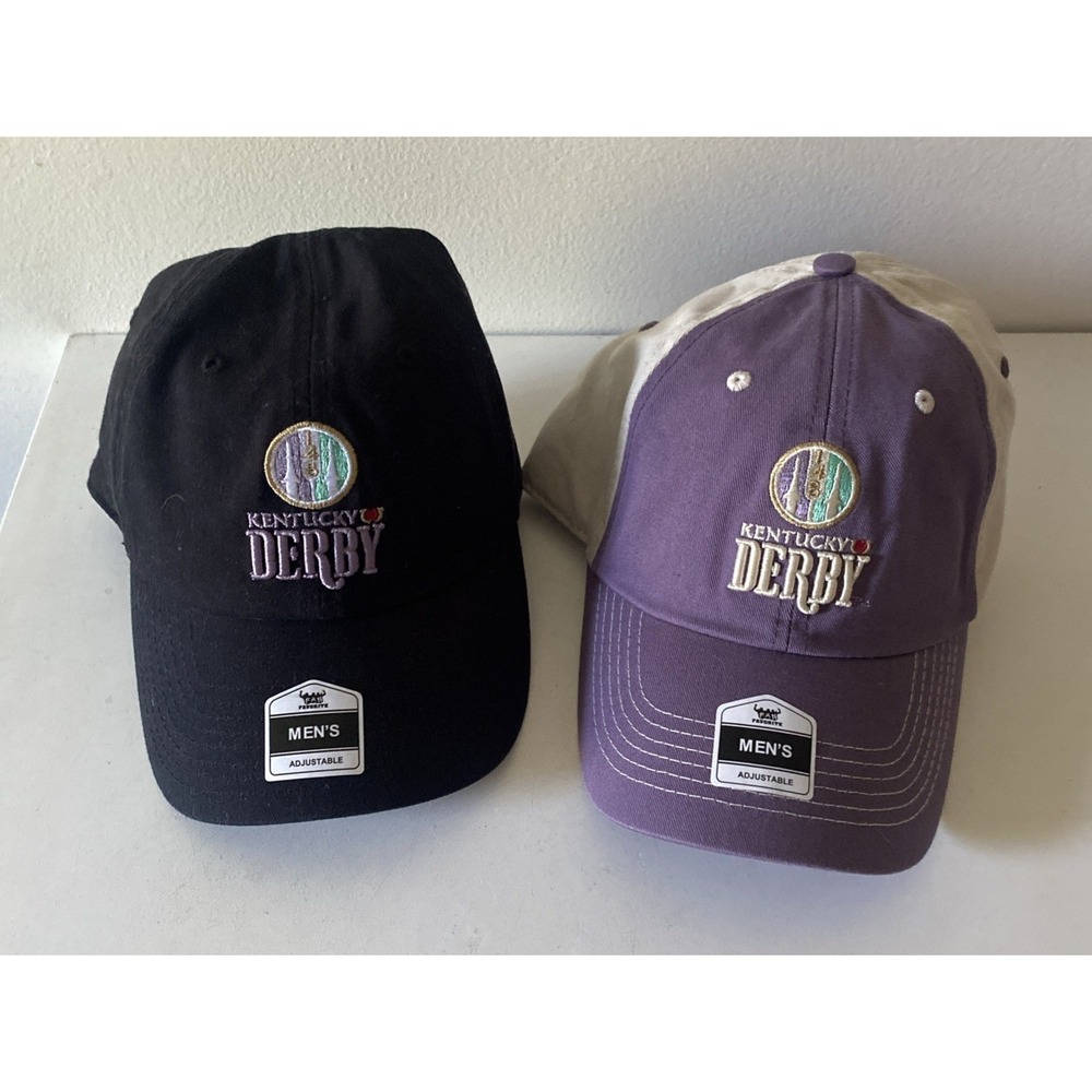 2 Kentucky Derby Churchill Downs Fan Favorite Hat Caps Black & Purple Adjustable